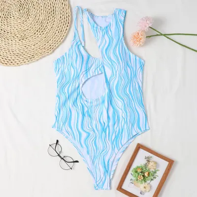 S-L Women Sexy Solid Color Cut Out One-Piece Swimsuit