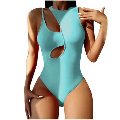 S-L Women Sexy Solid Color Cut Out One-Piece Swimsuit