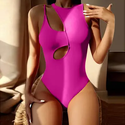 S-L Women Sexy Solid Color Cut Out One-Piece Swimsuit