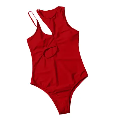 S-L Women Sexy Solid Color Cut Out One-Piece Swimsuit