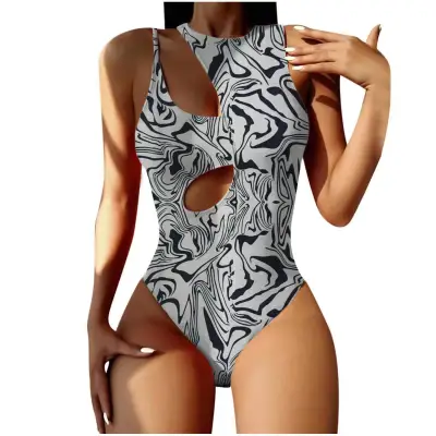 S-L Women Sexy Solid Color Cut Out One-Piece Swimsuit