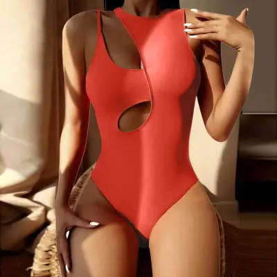 S-L Women Sexy Solid Color Cut Out One-Piece Swimsuit