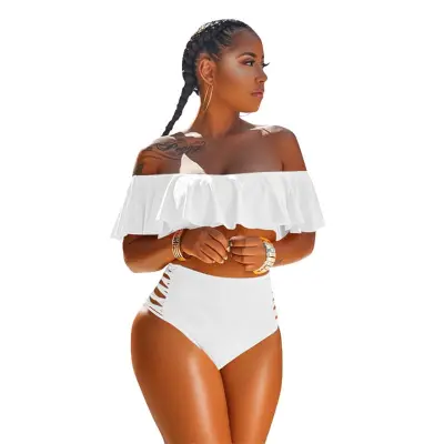 S-3XL Women Off-the-shoulder Solid Color Tankini Swimwear