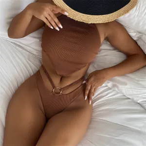 S-L Women Sexy Solid Color Nylon Tankini Swimwear