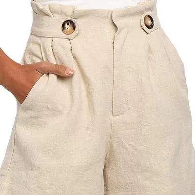 S-XXL Women Solid Color Ruffled Button Design Loose High Waist Shorts