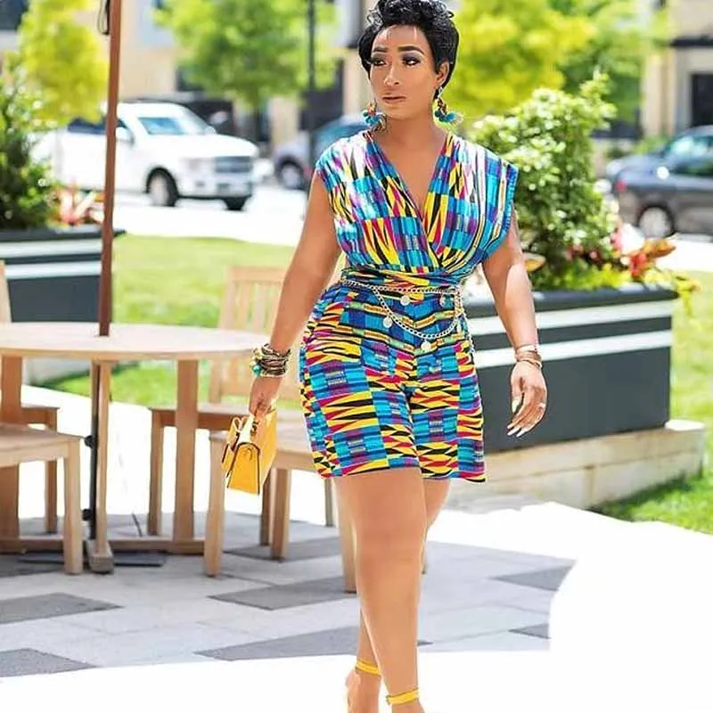 S-XL Women Color Blocking Lace-Up V-Neck Hollow Rompers