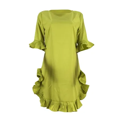 S-3XL Women Solid Color Half Sleeve Ruffle Dress