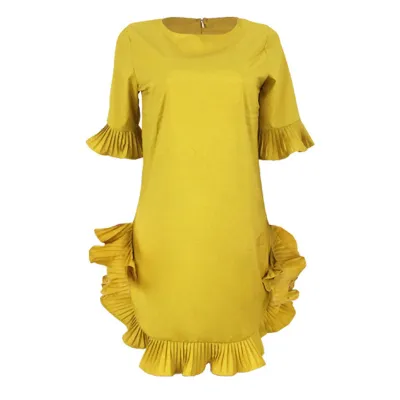 S-3XL Women Solid Color Half Sleeve Ruffle Dress