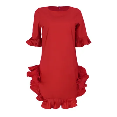 S-3XL Women Solid Color Half Sleeve Ruffle Dress