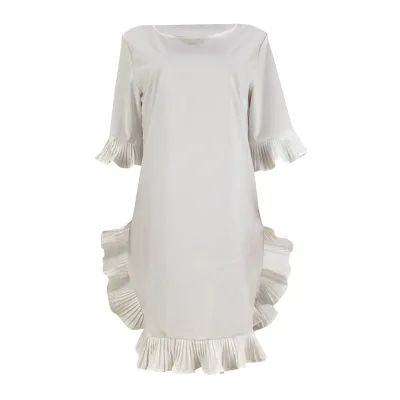S-3XL Women Solid Color Half Sleeve Ruffle Dress