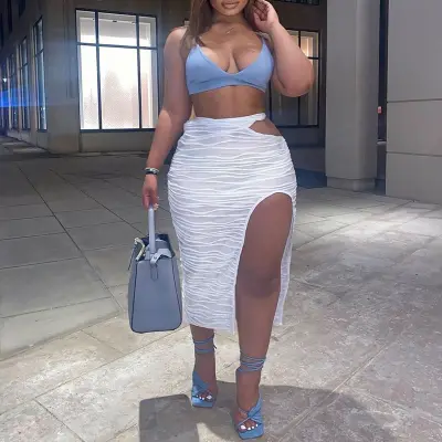S-L Women's Cut Out Side Slit Solid Color Skirts