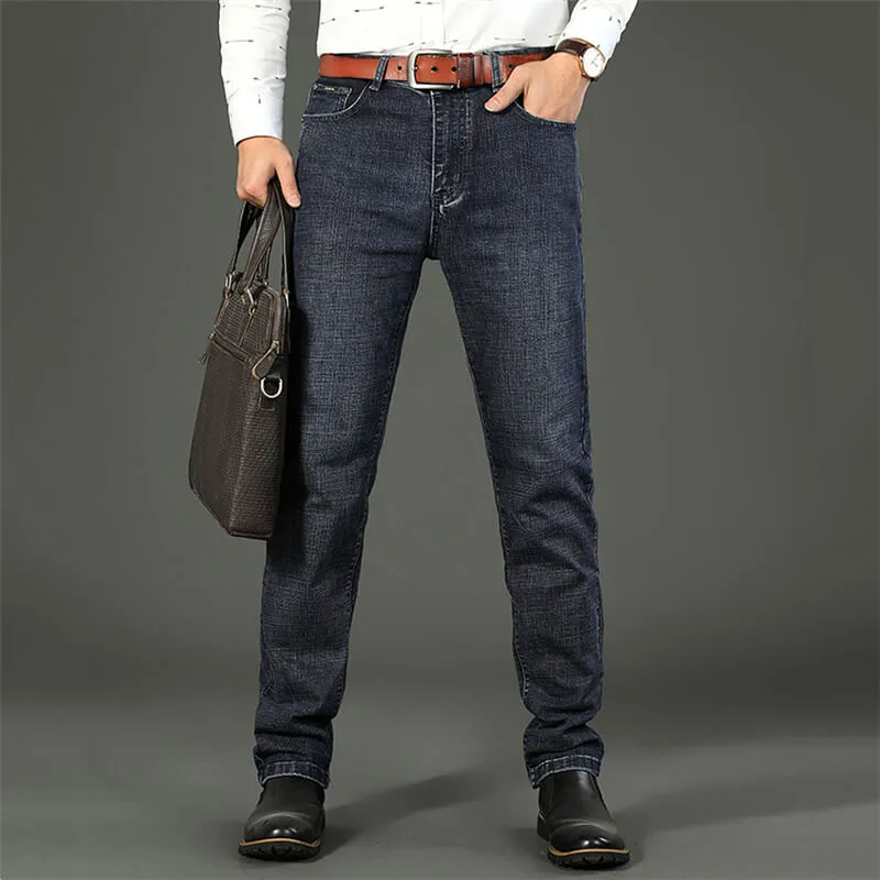 XXS-4XL Men Classic Straight Cotton Jeans Mid Waist Light-weight