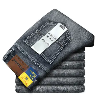 XXS-4XL Men Classic Straight Cotton Jeans Mid Waist Light-weight