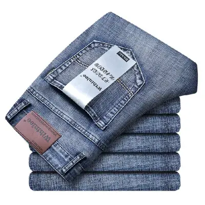 XXS-4XL Men Classic Straight Cotton Jeans Mid Waist Light-weight
