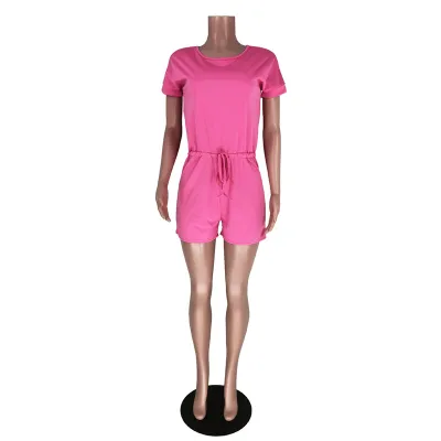S-XL Women Casual Solid Color Drawstring Rompers