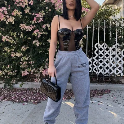 S-3XL Women Fashion Letter Printed Jogger Pants