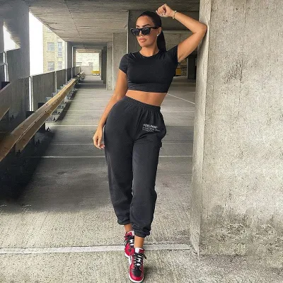S-3XL Women Fashion Letter Printed Jogger Pants