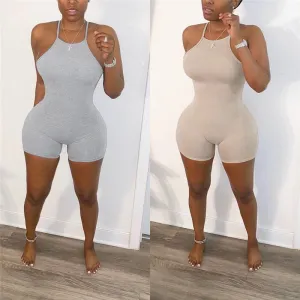 S-3XL Women Solid Color Sexy Tight Spaghetti Strap Rompers