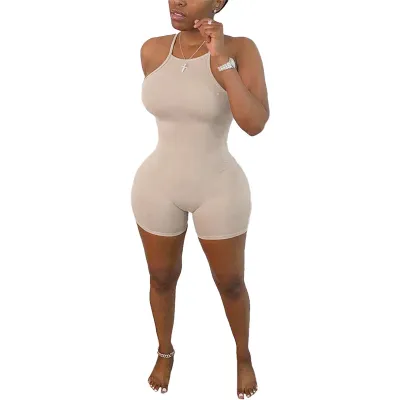 S-3XL Women Solid Color Sexy Tight Spaghetti Strap Rompers