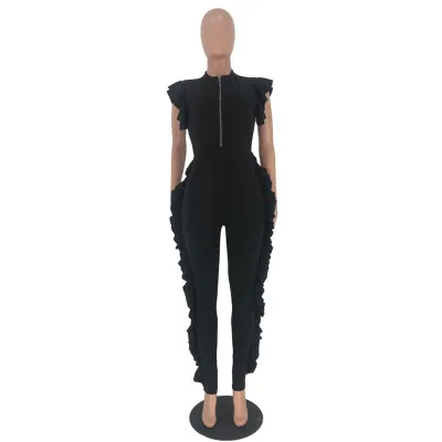 S-XL Women's Fashion Stringy Selvedge Zipper Jumpsuit