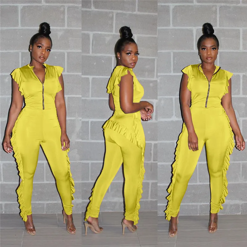 S-XL Women's Fashion Stringy Selvedge Zipper Jumpsuit