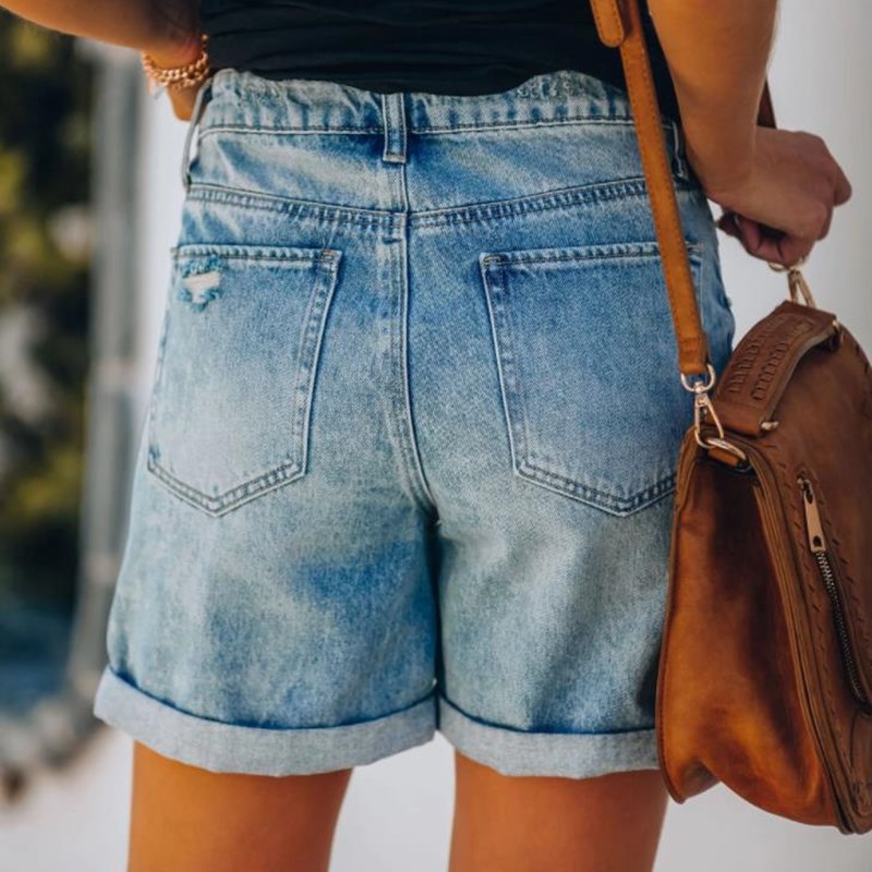 Wholesale S-XL Women Stone-Washed Ripped Denim Shorts