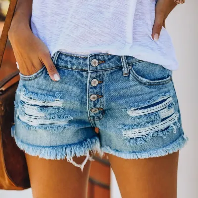 Shorts vaqueros rotos con dobladillo sin rematar para mujer tallas S-XXL