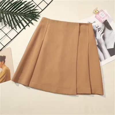 XS-XXL Women High Waisted Plain Irregular Hem A-Line Skirt