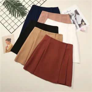 XS-XXL Women High Waisted Plain Irregular Hem A-Line Skirt