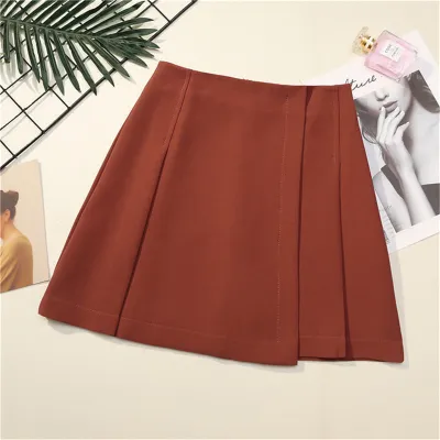 XS-XXL Women High Waisted Plain Irregular Hem A-Line Skirt