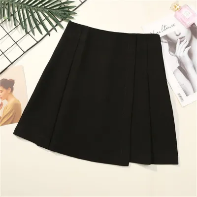 XS-XXL Women High Waisted Plain Irregular Hem A-Line Skirt