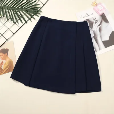 XS-XXL Women High Waisted Plain Irregular Hem A-Line Skirt