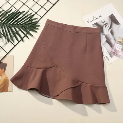 S-XL Women High Waisted Flounced Hem A-Line Skirt Cotton Blend