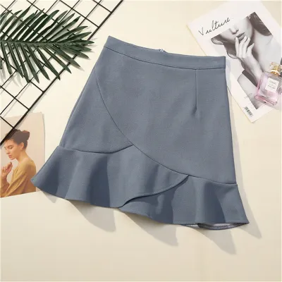 S-XL Women High Waisted Flounced Hem A-Line Skirt Cotton Blend