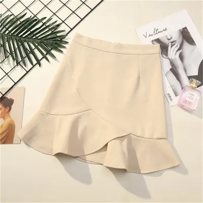 S-XL Women High Waisted Flounced Hem A-Line Skirt Cotton Blend