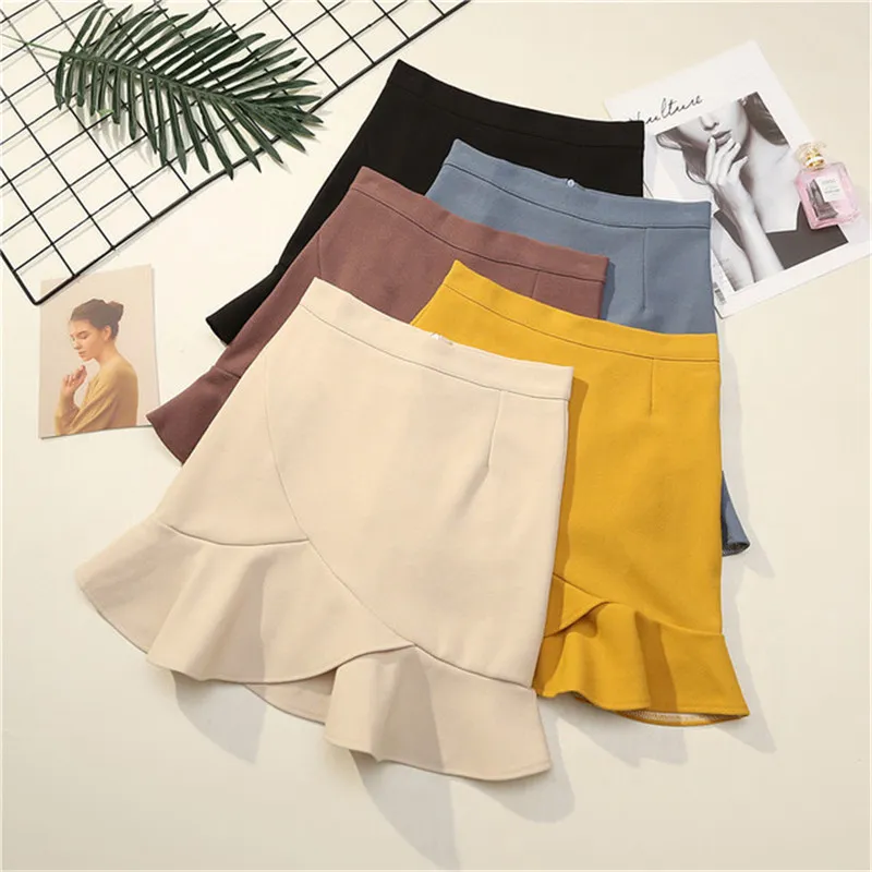 S-XL Women High Waisted Flounced Hem A-Line Skirt Cotton Blend