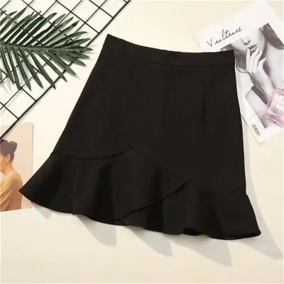 S-XL Women High Waisted Flounced Hem A-Line Skirt Cotton Blend