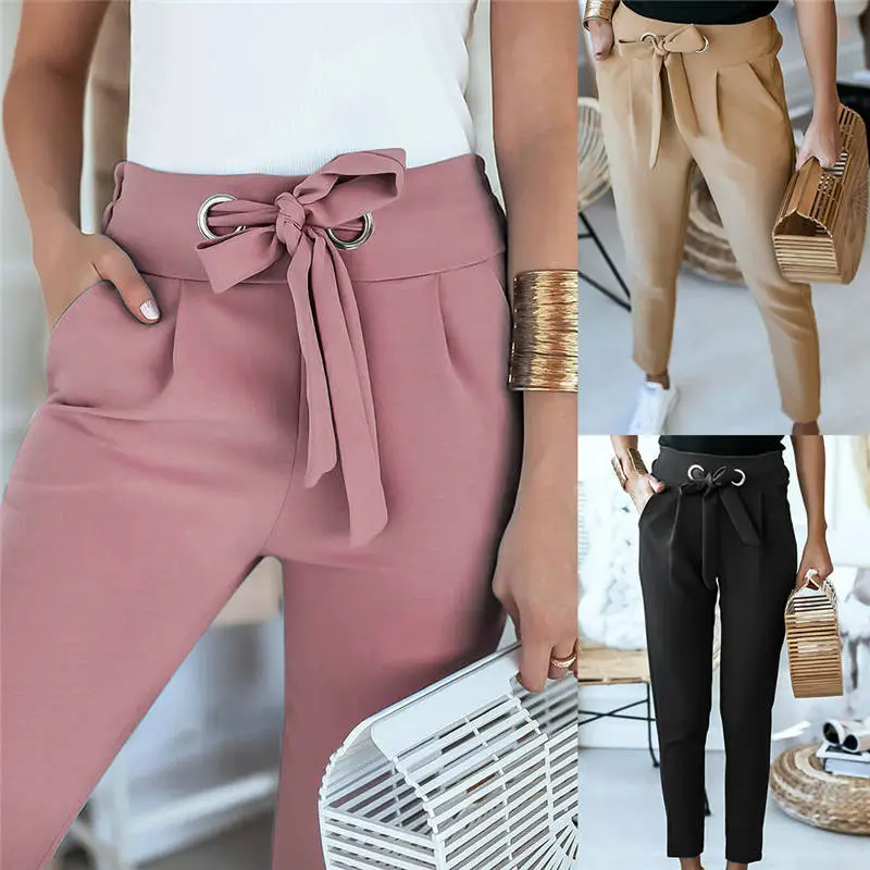 S-XL Women High Waist Lace-Up Street Hipster Casual Pants