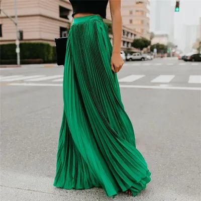 S-XL Women High Waist Pleated Long Skirt