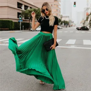 S-XL Women High Waist Pleated Long Skirt