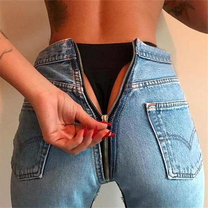 Wholesale Women Sexy High Waist Back Zipper Slim Skinny Jeans