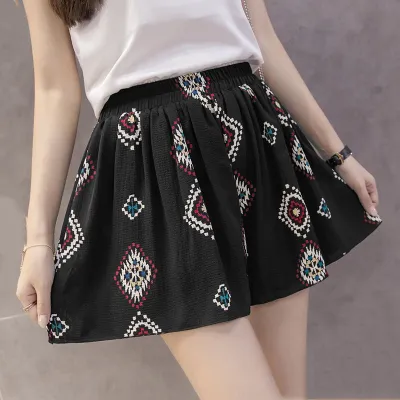 S-XXXL Women Casual Loose Floral Print Chiffon Culottes Shorts