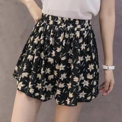 S-XXXL Women Casual Loose Floral Print Chiffon Culottes Shorts