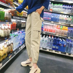 S-XXL Women Street Style Drawstring Waist Pocket Cargo Jogger Pants