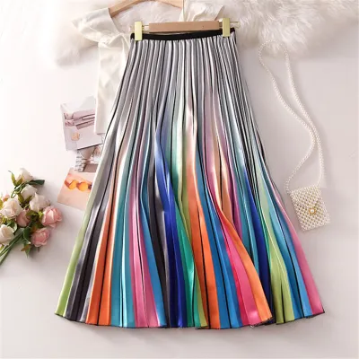 Women Fashion Multicolor Pleated Skirts