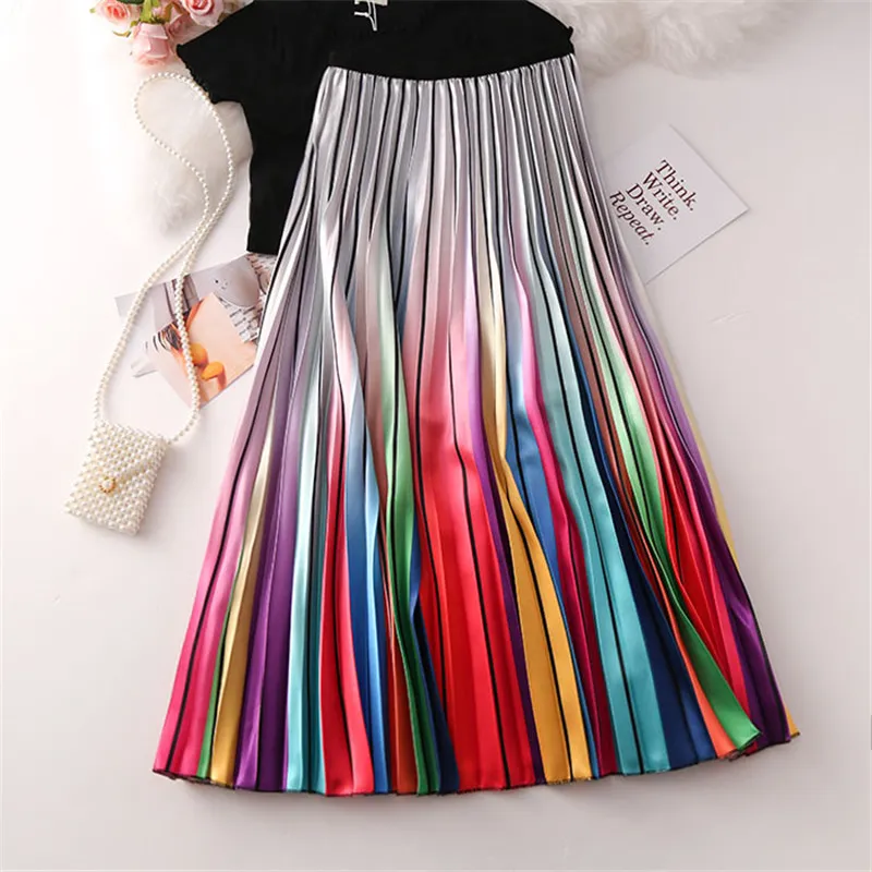 Women Fashion Multicolor Pleated Skirts