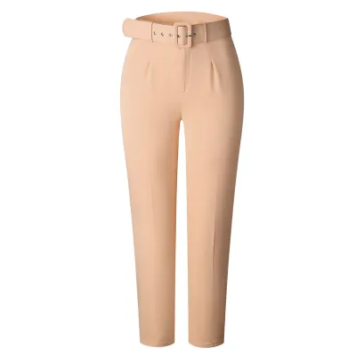 S-3XL Women Casual High Waist Solid Color Cotton Blend Pants