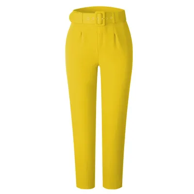 S-3XL Women Casual High Waist Solid Color Cotton Blend Pants