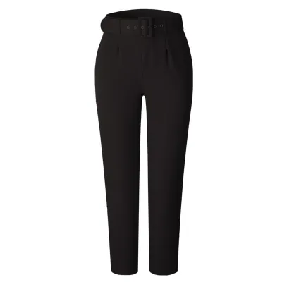 S-3XL Women Casual High Waist Solid Color Cotton Blend Pants