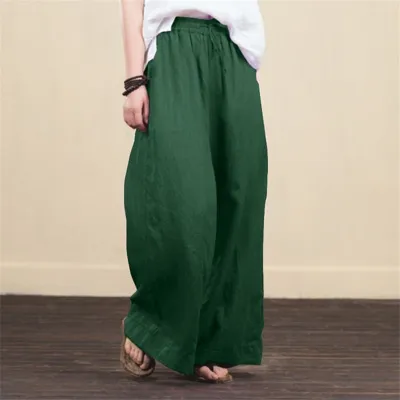 S-5XL Women Linen Blend Wide Leg Pants Loose Fit